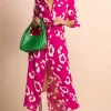 Alva Midi Shirt Dress In Oversized Leopard Cream On Magenta