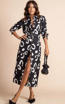 Alva Midi Shirt Dress In Oversized Mono Leopard