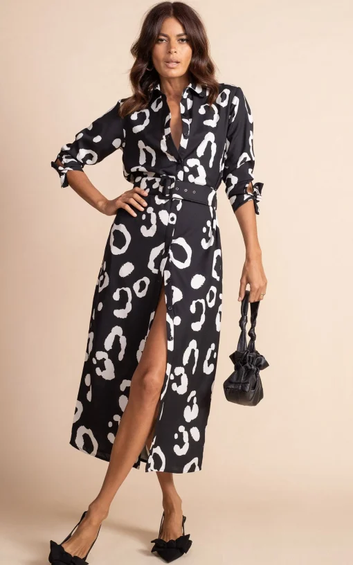 Alva Midi Shirt Dress In Oversized Mono Leopard