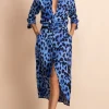 Alva Midi Shirt Dress In Bright Blue Leopard