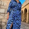 Alva Midi Shirt Dress In Bright Blue Leopard - Extended Sizing