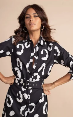 Alva Midi Shirt Dress In Oversized Mono Leopard