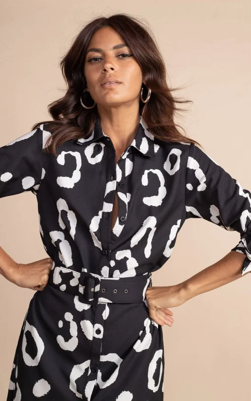 Alva Midi Shirt Dress In Oversized Mono Leopard