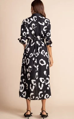 Alva Midi Shirt Dress In Oversized Mono Leopard