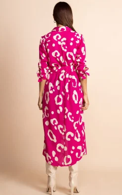 Alva Midi Shirt Dress In Oversized Leopard Cream On Magenta