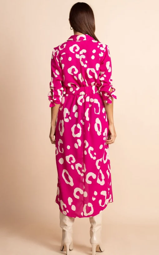 Alva Midi Shirt Dress In Oversized Leopard Cream On Magenta