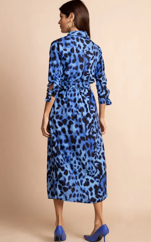 Alva Midi Shirt Dress In Bright Blue Leopard