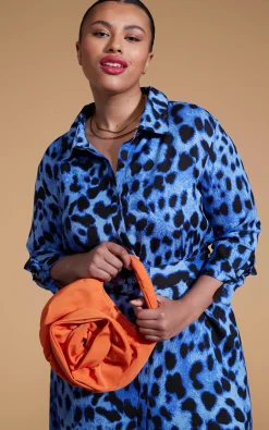 Alva Midi Shirt Dress In Bright Blue Leopard - Extended Sizing