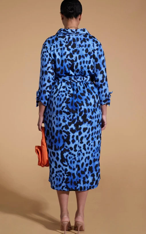Alva Midi Shirt Dress In Bright Blue Leopard - Extended Sizing