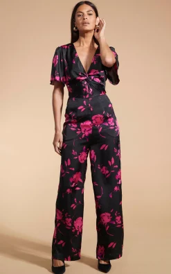 Annis Jumpsuit In Pink On Black Floral