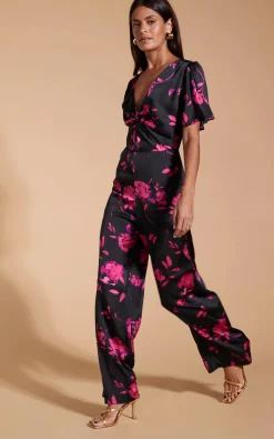 Annis Jumpsuit In Pink On Black Floral