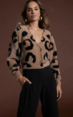 Bambino Cardigan In Black On Mocha Leopard