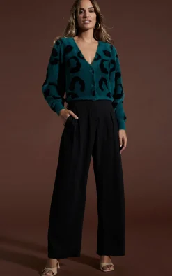 Bambino Cardigan In Black On Forest Green Leopard