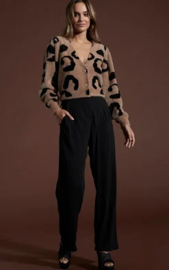 Bambino Cardigan In Black On Mocha Leopard