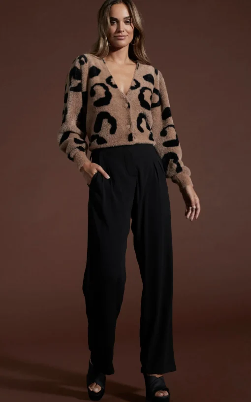 Bambino Cardigan In Black On Mocha Leopard