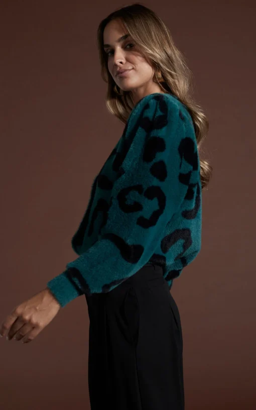 Bambino Cardigan In Black On Forest Green Leopard