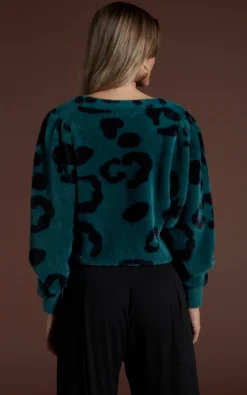 Bambino Cardigan In Black On Forest Green Leopard