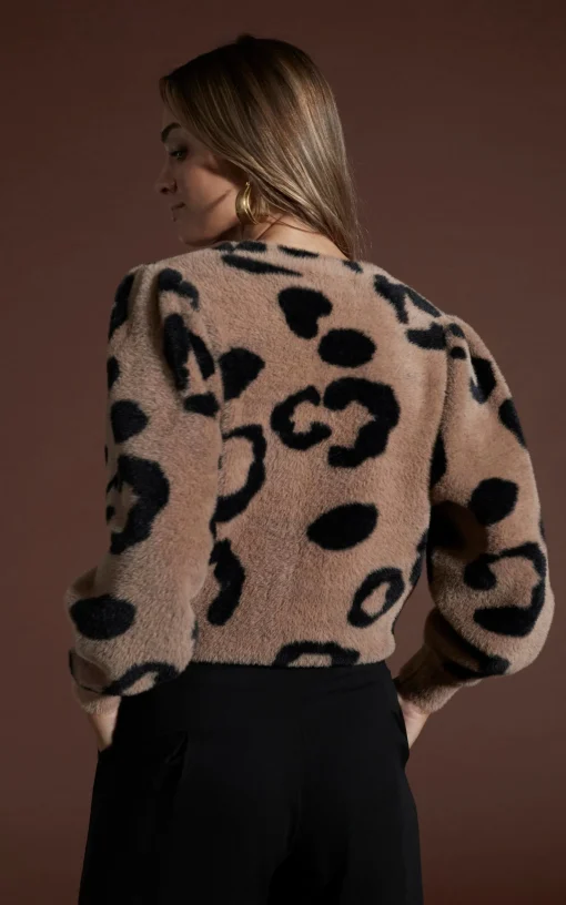 Bambino Cardigan In Black On Mocha Leopard