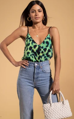 Birdie Cami Top In Lime Leopard