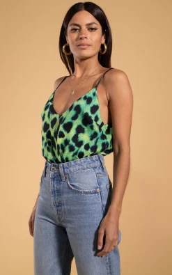 Birdie Cami Top In Lime Leopard