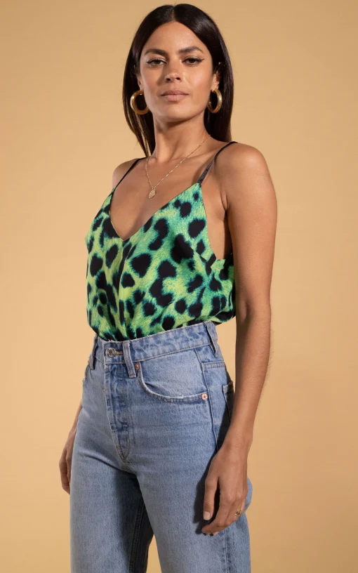 Birdie Cami Top In Lime Leopard