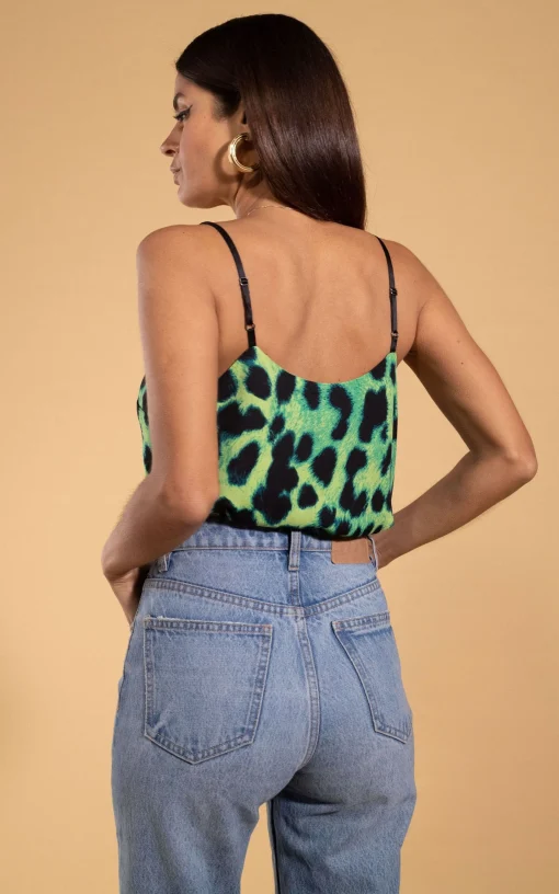 Birdie Cami Top In Lime Leopard