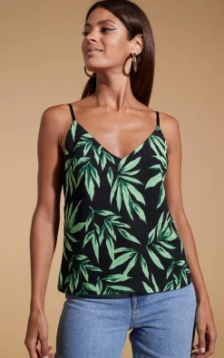 Birdie Cami Top In Tropic Green On Black