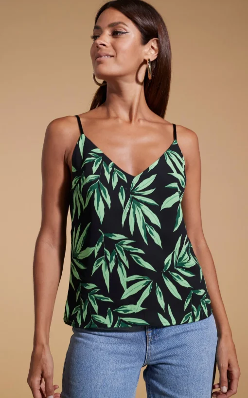 Birdie Cami Top In Tropic Green On Black