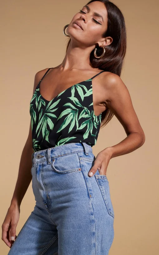 Birdie Cami Top In Tropic Green On Black