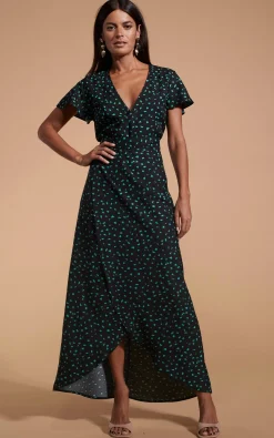 Cayenne Dress In Abstract Green On Black