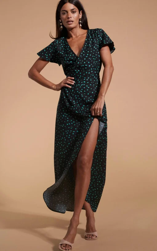 Cayenne Dress In Abstract Green On Black