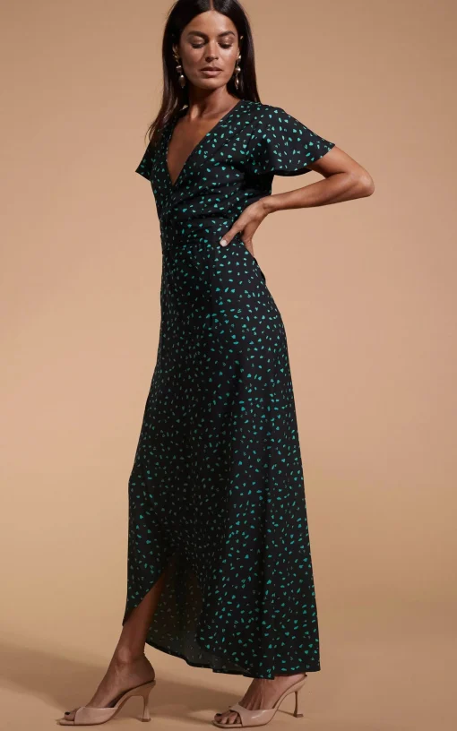 Cayenne Dress In Abstract Green On Black
