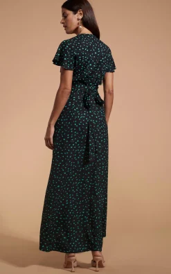 Cayenne Dress In Abstract Green On Black