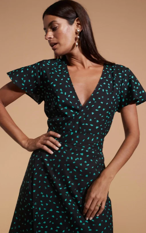 Cayenne Dress In Abstract Green On Black