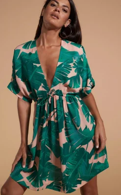 Coco Loco Dress In Vintage Palm Beige