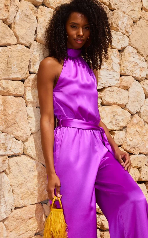 *Coming Soon *Jovina Halterneck Jumpsuit In Vibrant Purple