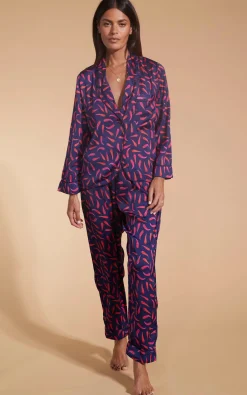 Cosmos Satin Long Leg Pj Set In Chilli Pepper