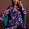 Cosmos Satin Long Leg Pj Set In Bamboo Navy Base
