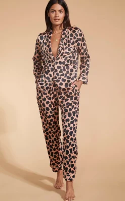 Cosmos Satin Long Leg Pj Set In Beige Cloud