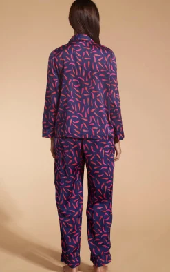 Cosmos Satin Long Leg Pj Set In Chilli Pepper