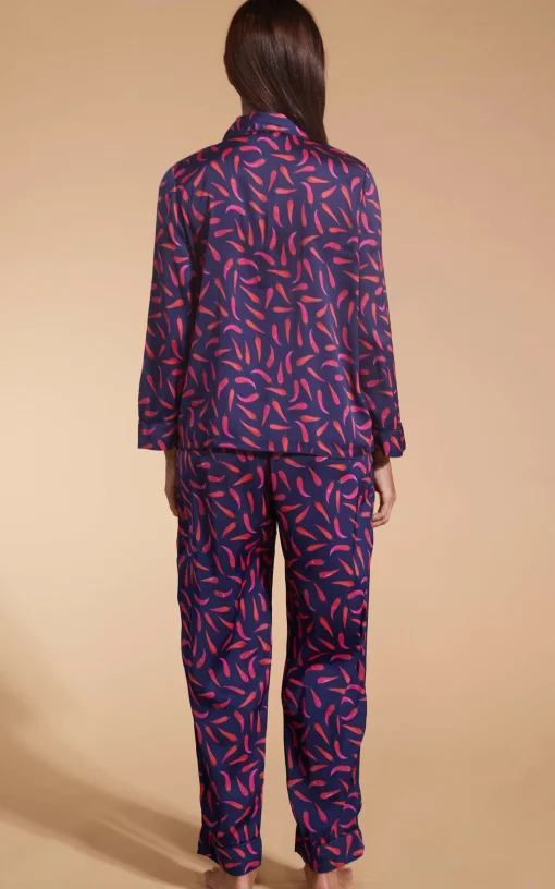 Cosmos Satin Long Leg Pj Set In Chilli Pepper