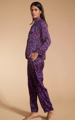 Cosmos Satin Long Leg Pj Set In Chilli Pepper
