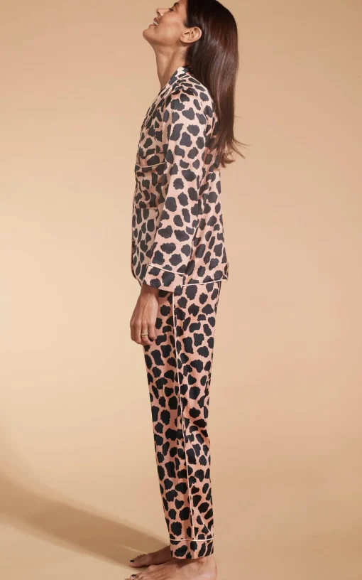 Cosmos Satin Long Leg Pj Set In Beige Cloud