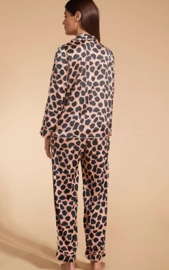 Cosmos Satin Long Leg Pj Set In Beige Cloud