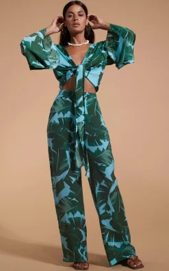 Cuba Trousers In Vintage Palm Blue Base