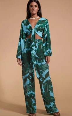 Cuba Trousers In Vintage Palm Blue Base