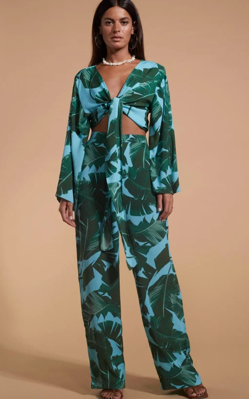 Cuba Trousers In Vintage Palm Blue Base