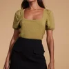 Daphne Pointelle Top In Khaki