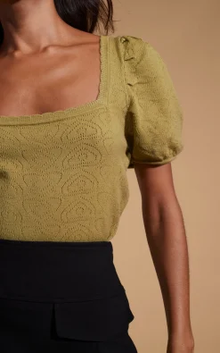 Daphne Pointelle Top In Khaki