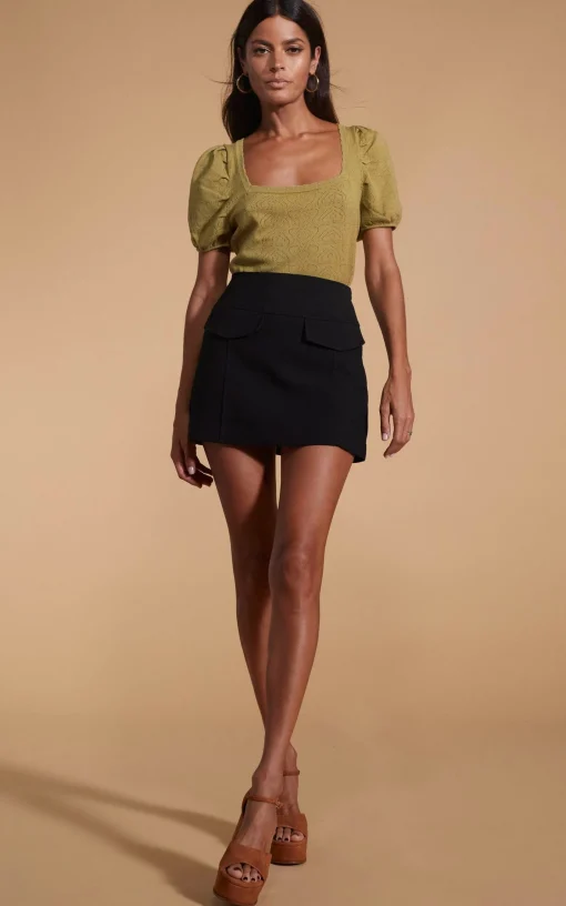 Daphne Pointelle Top In Khaki